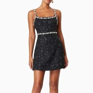 New $278 ELLIATT Adeline Black Embellished Mini Party Dress, Large - Flaw